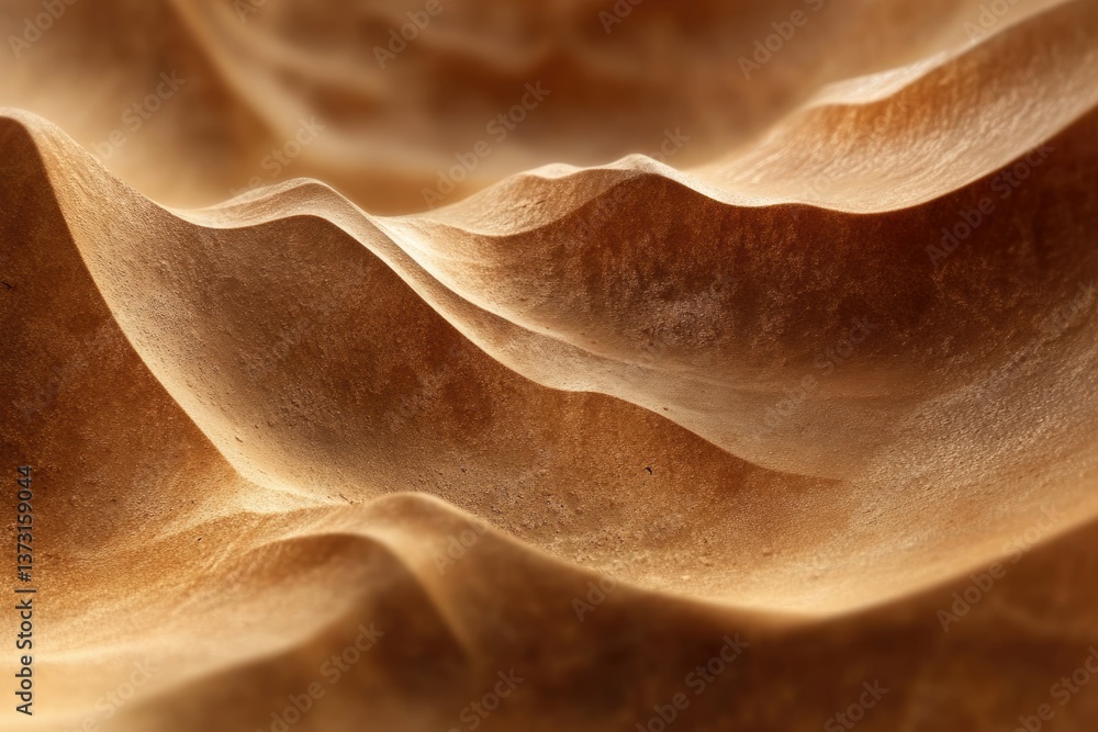 Poster golden dunes undulate under soft light, showcasing texture and subtle shadows in a vast desert lands