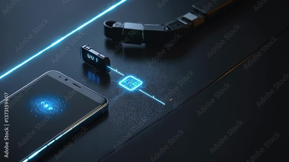 Poster futuristic cyber security system protecting sensitive data on smartphones through blockchain technol