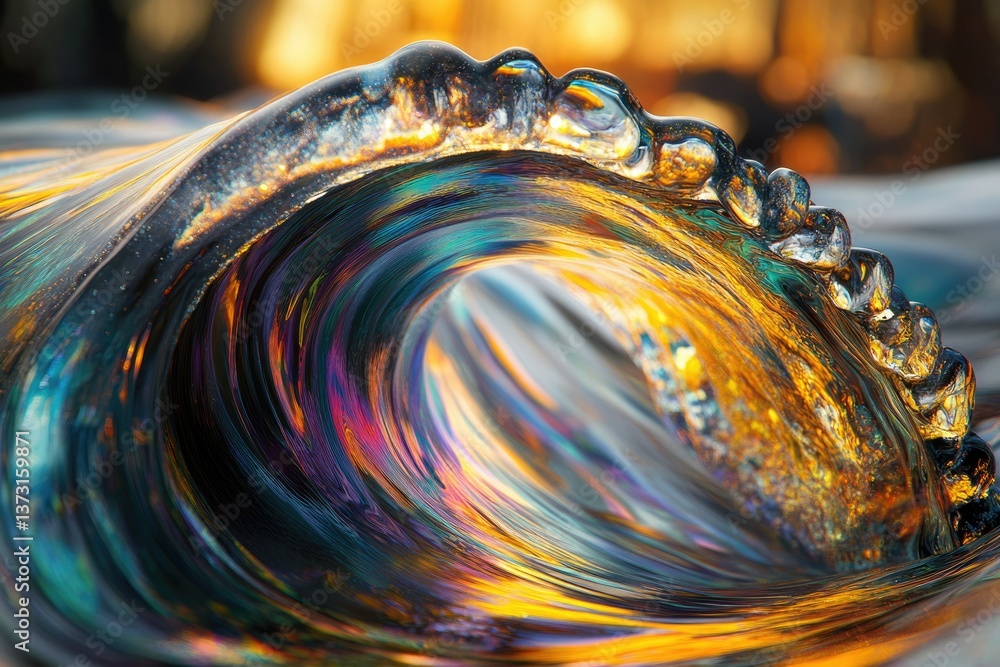 Poster A mesmerizing macro shot of a wave showcasing iridescent colors and intricate detail.