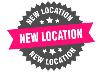 new location. new location round pink label isolated on transparent background