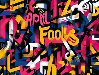 Colorful abstract design featuring typography celebrating April Fools Day