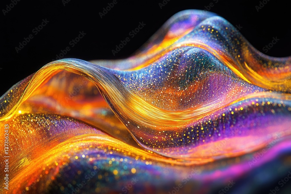 Aufkleber Wavy strands flow with vibrant hues and sparkling textures, creating a mesmerizing and dynamic abstract composition.