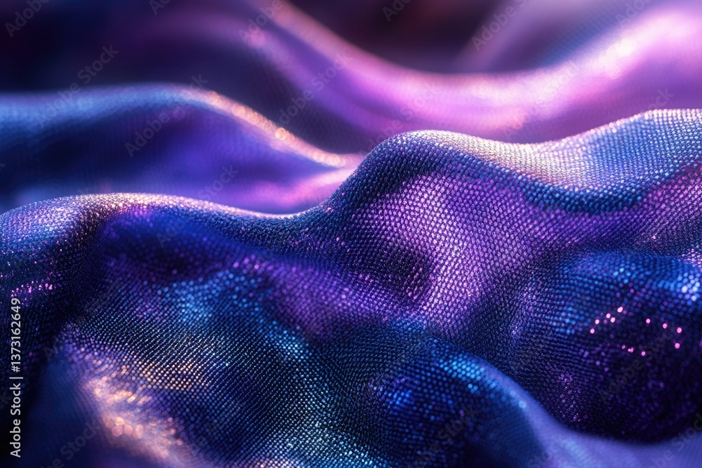 Poster elegant waves of blue and purple fabric glimmer with iridescent highlights, creating a luxurious and