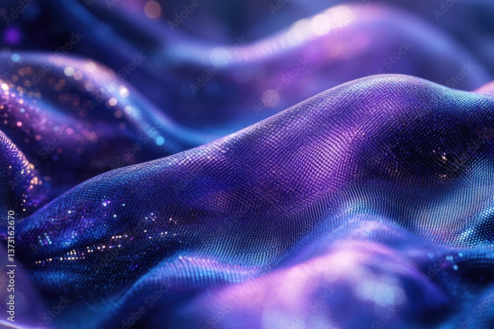 Aufkleber An abstract macro image of shimmering, flowing fabric in shades of purple, blue, and glitter, creating a luxurious and textured effect.