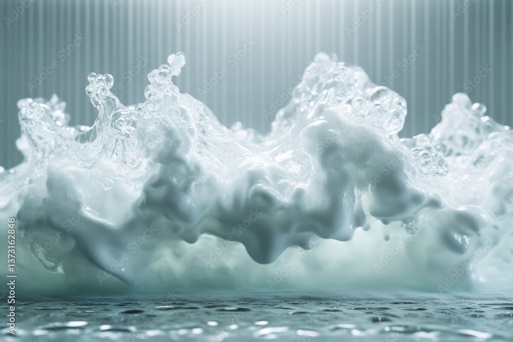 Aufkleber a surreal macro shot of frothy foam, blending opaque white and translucent elements, suspended over 