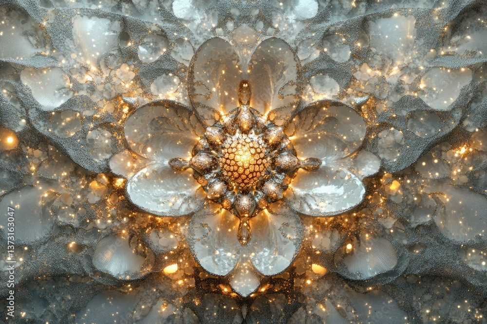 Poster A mesmerizing digital rendering of a floral pattern with intricate details and golden accents.
