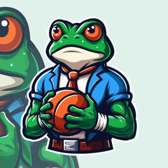 A frog mascot logo on a white background, crafted in EPS10 vector graphics format, perfect for posters, branding, or designs with a bright and friendly accent