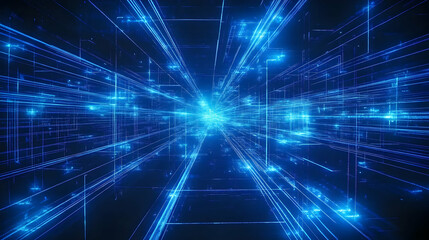 Blue digital data stream tunnel
