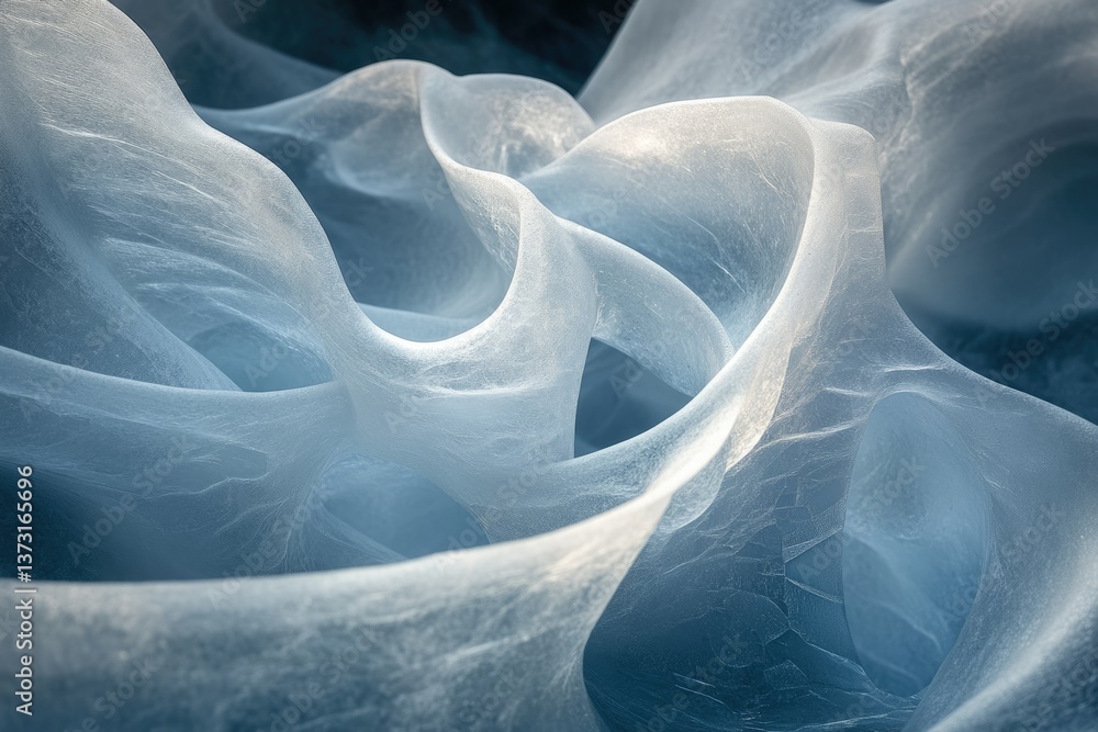 Poster abstract image of light blue and white flowing fabric, creating soft curves and a sense of lightness