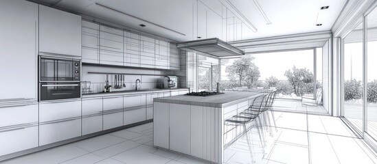 Modern Kitchen Design Architectural Blueprint: A Luxurious Open-Plan Space