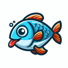 白い背景にEPS10形式のベクターグラフィックで描かれた、漫画スタイルの魚のロゴまたはエンブレムで、楽しくて親しみやすい海のアクセントを持つブランドに最適です。