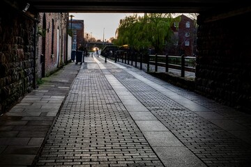 Fototapeta premium The area near the canal in Chester, England on a beautiful spring night