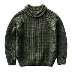 A Knitted Olive Green Sweater with Mock Neck Isolated on Transparent Background