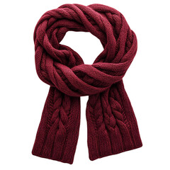 Woolen Scarf in Burgundy with Twisted Cables Isolated on Transparent Background