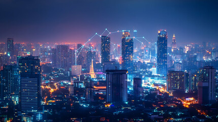 Night cityscape, network connections, urban development, Asia