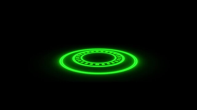 Display green color neon hologram, scan hologram display, technology concept.Hologram display animation on black background.