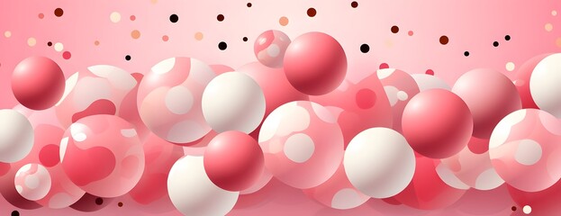 Floating Pink and White Spheres with Confetti on Light Pink Background