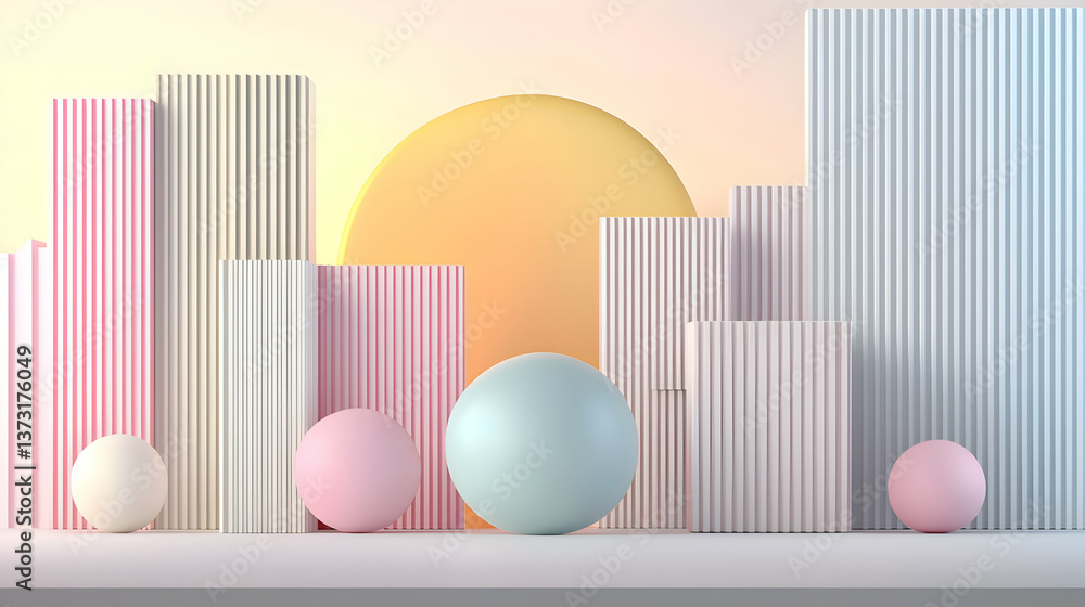 Fototapete pastel geometric shapes abstract background 3d rendering