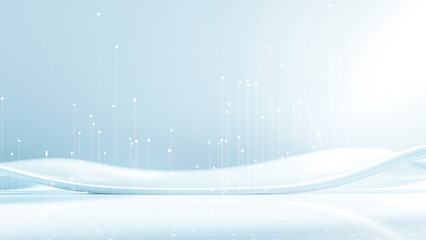 Abstract futuristic landscape with data streams and glowing vertical lines