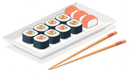 sushi with chopsticks