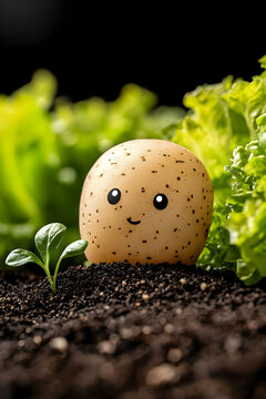 Naklejki Happy Cartoon Potato in a Garden