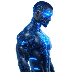 Man in Suit with Glowing Blue Lights Isolated on Transparent Background