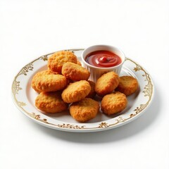 A delicious plate of golden-brown chicken nuggets served with a side of ketchup.