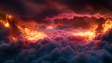 Fototapeta premium Creating stunning balance between clouds and fire, this captures dramatic scene of vibrant colors and intense energy