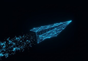 A glowing paper airplane soaring through a dark night sky, leaving a trail of sparkling light, symbolizing a journey of hope and innovation.