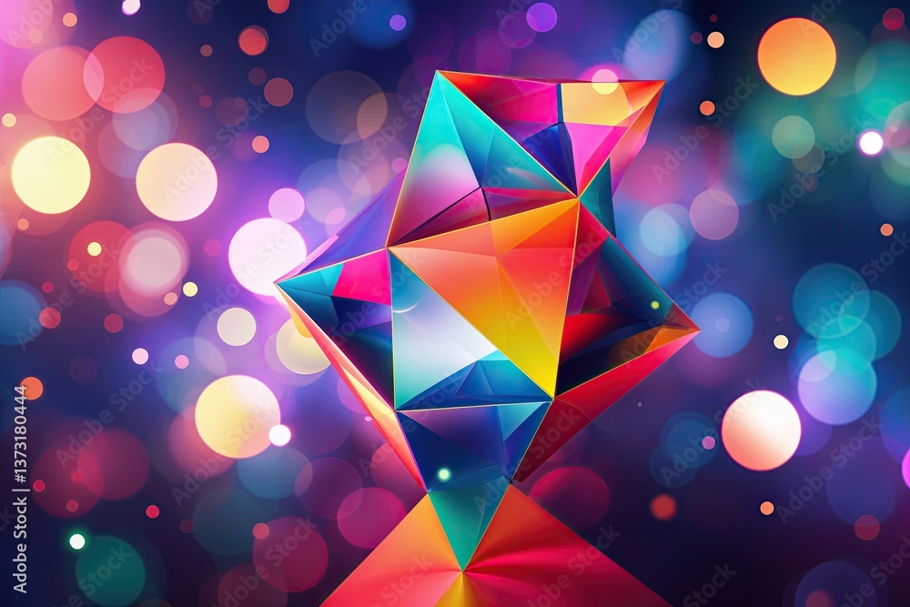 Poster dynamic geometric patterns with abstract bokeh effects and stunning color combinations