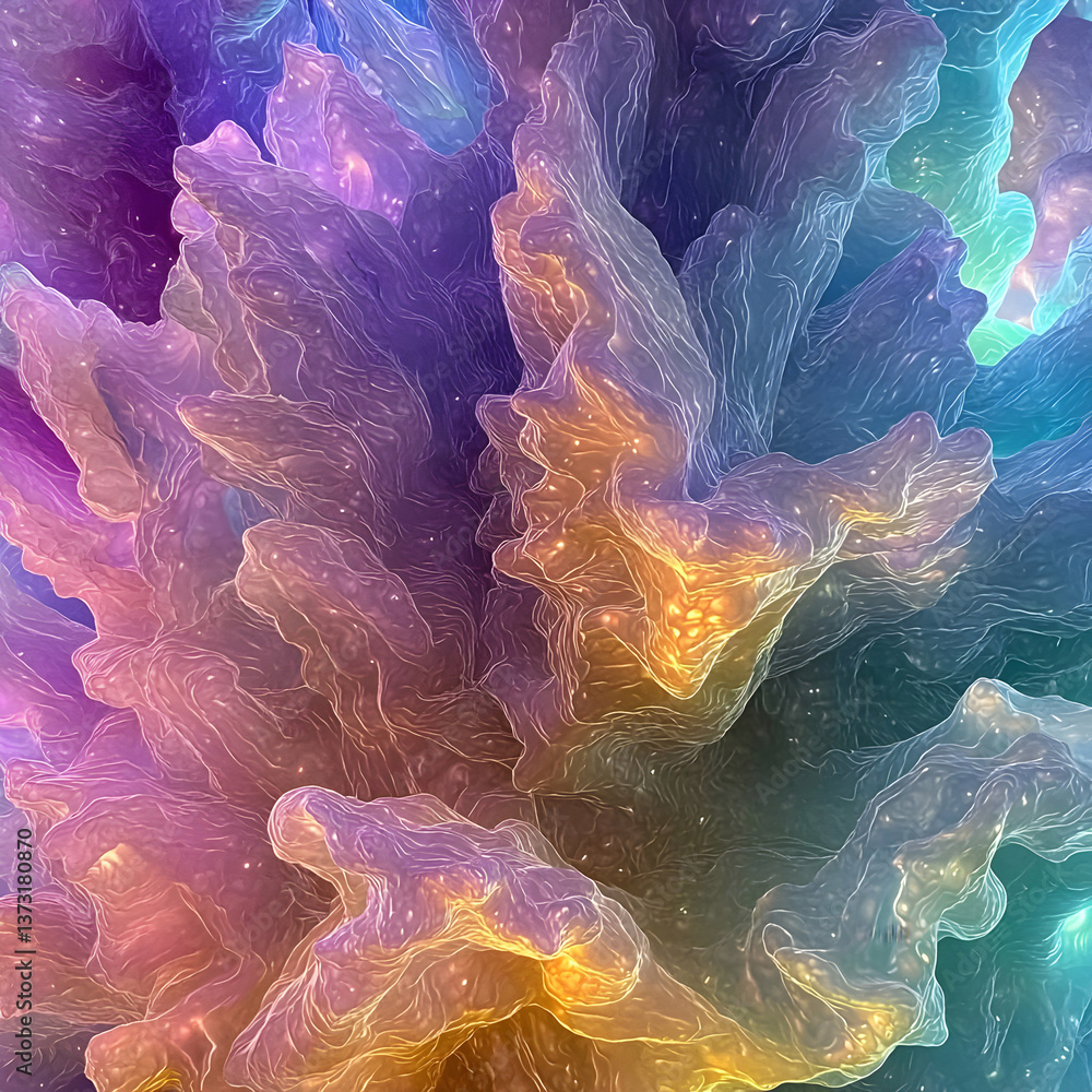 Poster abstract colorful crystal structure with glowing prismatic texture