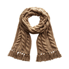 A Cable Knit Infinity Scarf with Tassel Edges Isolated on Transparent Background
