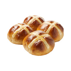 Three Hot Cross Buns Isolated on Transparent Background