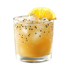 Sesame Ginger Whiskey Sour in Glass Isolated on Transparent Background