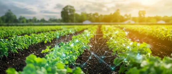 Engineers designing AI powered smart agriculture systems, high-tech farm with real-time crop and soil data and AI-driven irrigation solutions, High-tech style