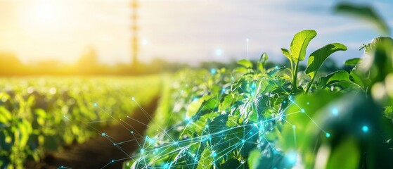 Engineers designing AI powered smart agriculture systems, high-tech farm with real-time crop and soil data and AI-driven irrigation solutions, High-tech style