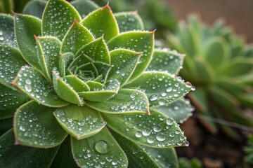 Fototapeta premium Close-up succulent plant with water drops - generated by ai