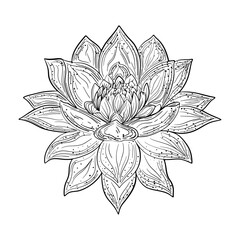 Lotus black outlines. Natural flower signs of meditation, yoga and relaxation. Balance of harmony and calm