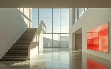 Obraz premium Modern Gallery Interior with Stairs suitable for blog post
