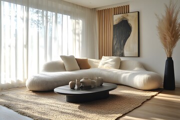 Minimalist, japandi interior design of modern living room.
