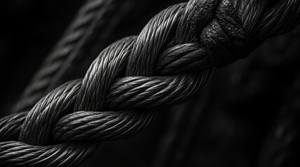 Coiled steel cable. Monochrome industrial background