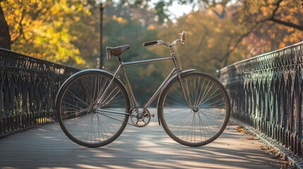 Fototapeta premium Vintage Bicycle on a Bridge in Autumn