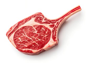 Raw Tomahawk Steak - High-Quality Marbled Meat on White Background | Premium Culinary Stock Photo, High-quality raw tomahawk steak with rich marbling, isolated on white for premium culinary visuals
