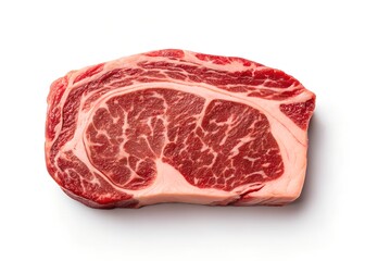Obraz premium Raw Tomahawk Steak - High-Quality Marbled Meat on White Background | Premium Culinary Stock Photo, High-quality raw tomahawk steak with rich marbling, isolated on white for premium culinary visuals