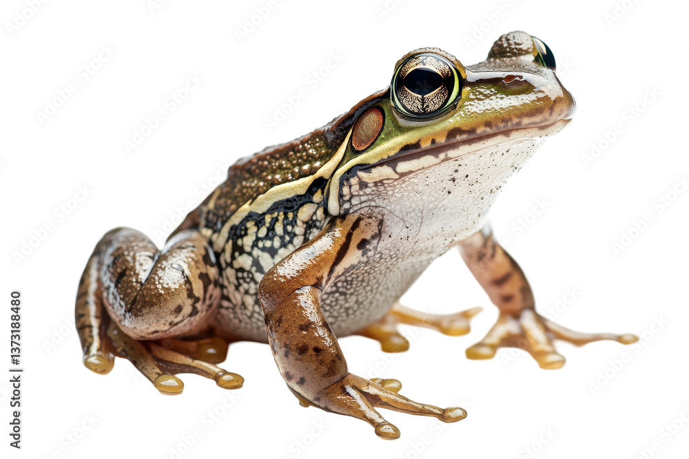 Poster close-up view of a vibrant frog with detailed skin texture on a transparent background highlighting 