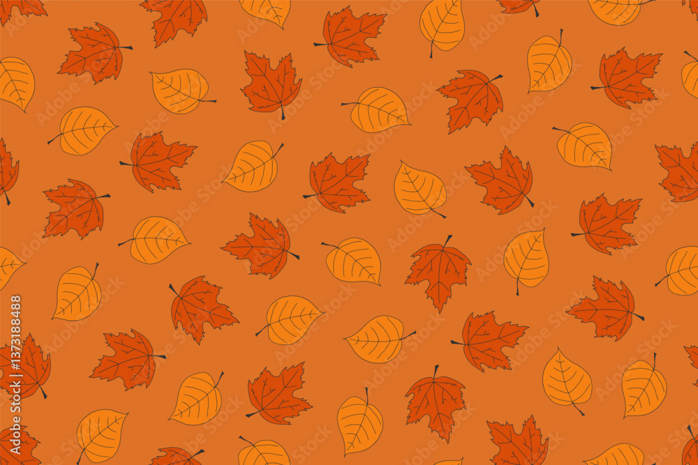 Poster autumn seamless bright background with falling leaves. colorful hand drawn pattern. nature endless p