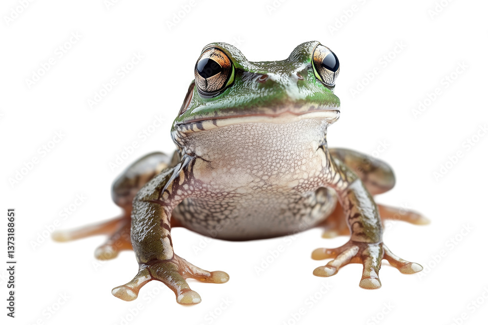 Poster Close-up view of a vibrant frog with detailed skin texture on a transparent background highlighting natural colors and features of the amphibian