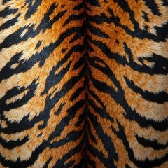 Fototapeta premium Close-up of a realistic tiger fur texture with black stripes in a studio shot.