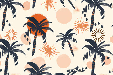 Aloha Summer Flatlay – Watermelon, Lemon & Vacation Vibes BackgroundSeamless Hand-Drawn Palm Tree and Sun Summer Pattern Background Set