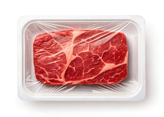 Fresh Beef Steak in Plastic Packaging on Supermarket Tray - High-Resolution Product Shot, High-res product shot of fresh beef steak in plastic packaging, perfect for commercial use.